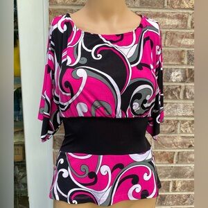 Rampage Pink Funky Boho Belted Caftan Top